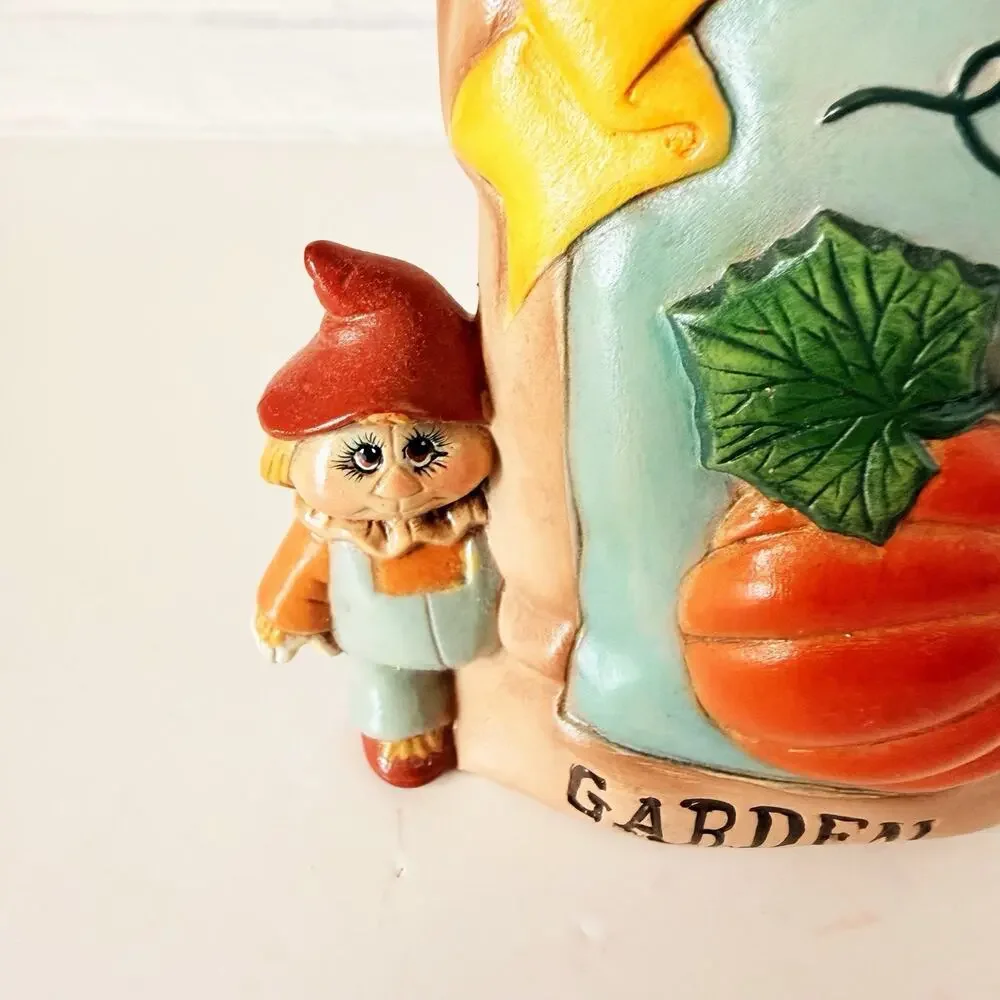 Vintage Pumpkin Garden Seed Scarecrow Halloween Planter Vase Decor Hand Painted